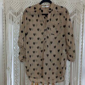 Fun 2 Fun Tan Heart Print Blouse